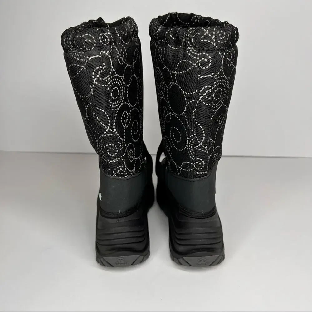 KAMIK snow boots women's 6 black white swirl insulated waterproof winter ankle